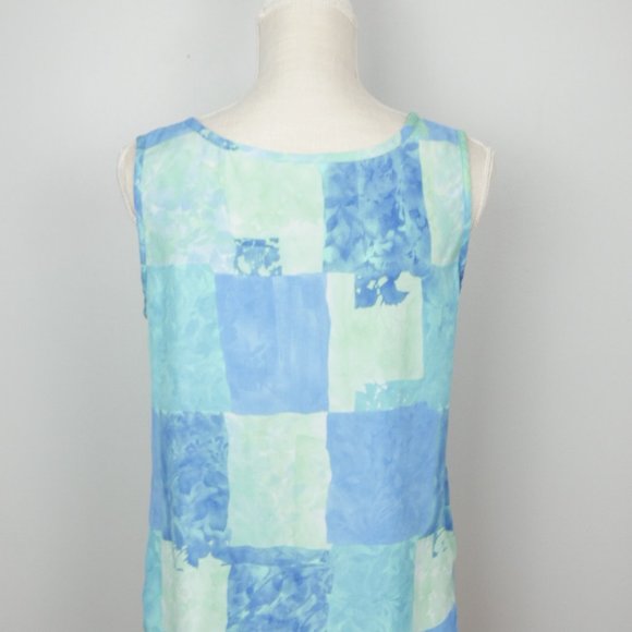 Vintage Y2K Nancy Bolen Light Blue Checkerboard Pattern Patchwork Tank Small - Picture 3 of 9